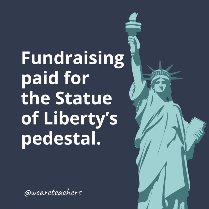Fundraising paid for the Statue of Liberty's pedestal.- statue of liberty facts