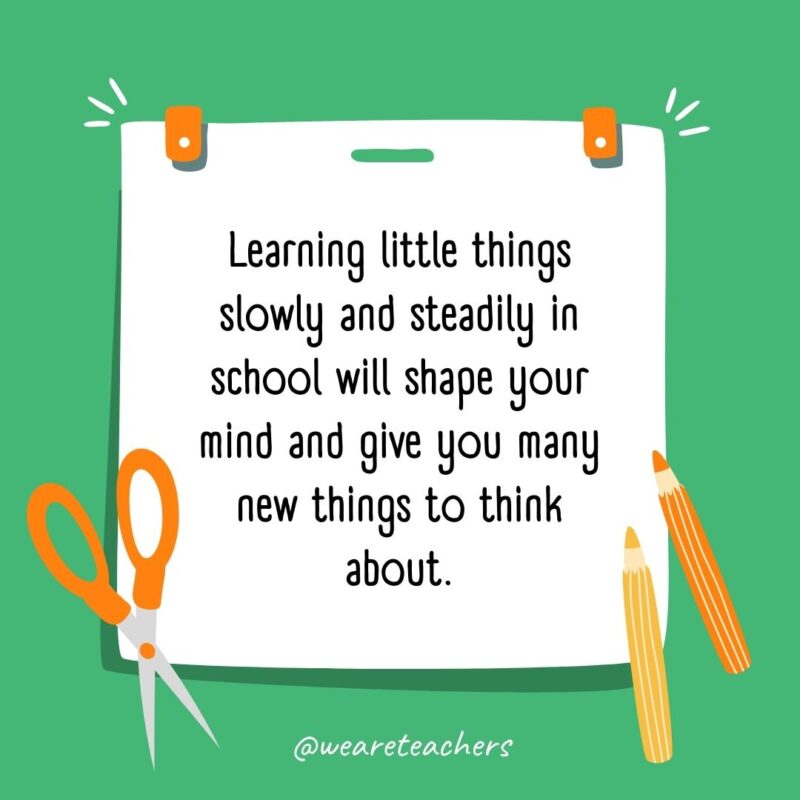 Learning little things slowly and steadily in school will shape your mind and give you many new things to think about.- back to school quotes