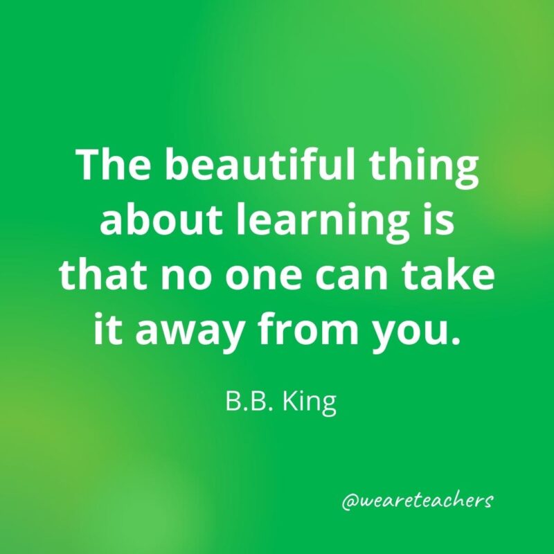 The beautiful thing about learning is that no one can take it away from you. —B.B. King