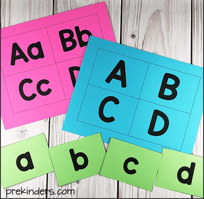 Colorful cards with the letters A, B, C, and D on them