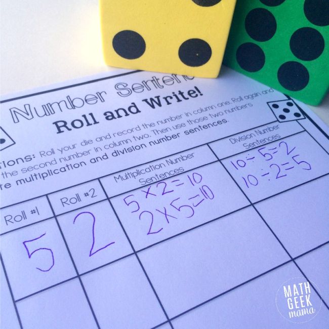 Large foam dice with a printable Roll and Write worksheet as an example of dollar store hacks for the classroom 