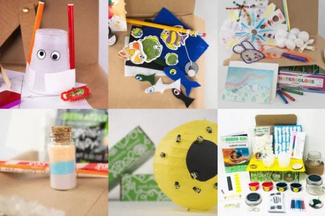 Collage of Green Kids Crafts projects and activities subscription box