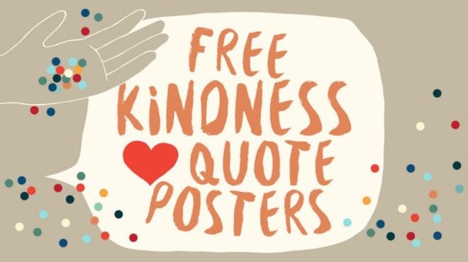 Free kindness posters for teaching 6th grade. Includes illustration of hand tossing confetti.