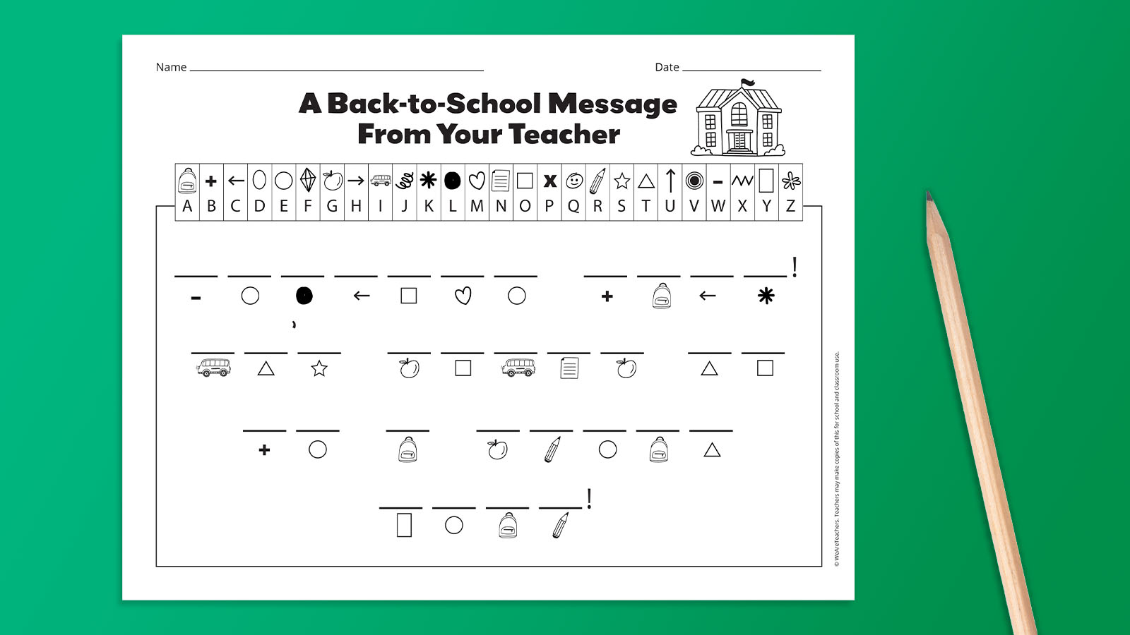 Back-to-School message secret code on green background.
