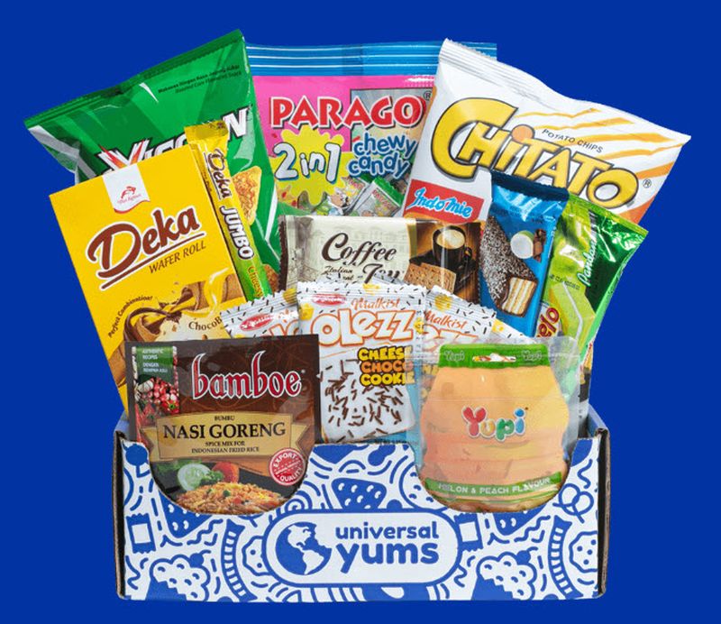 Universal Yums subscription box with Indonesian snacks and treats