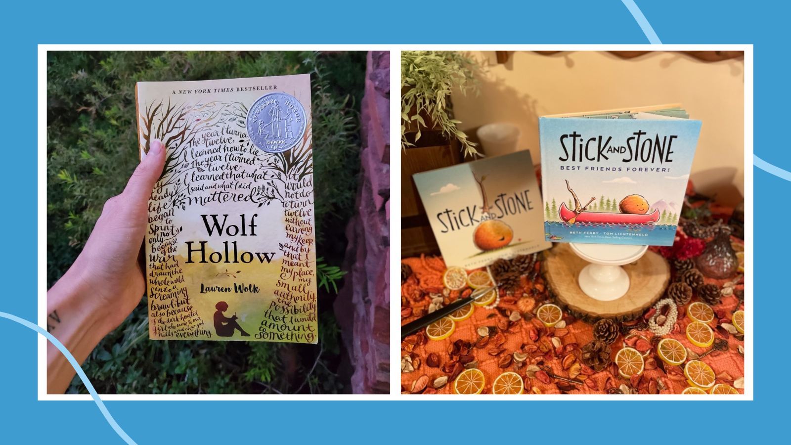 Examples of anti-bullying books for kids including Stick and Stone and Wolf Hollow