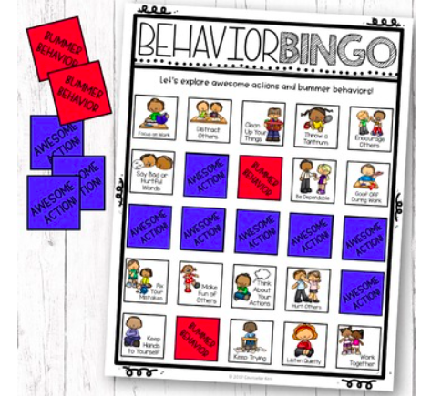 Colorful Behavior Bingo template as an example of zones of regulation activities