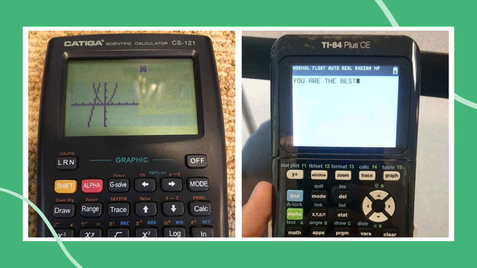 Two of the best graphing calculators, one from Texas Instruments and one from Casio.