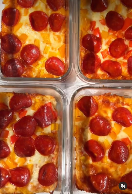 Personal pizzas in glass meal prep containers