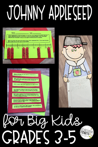 Johnny Appleseed themed literacy activities for grades 3-5 with timelines and writing project samples.