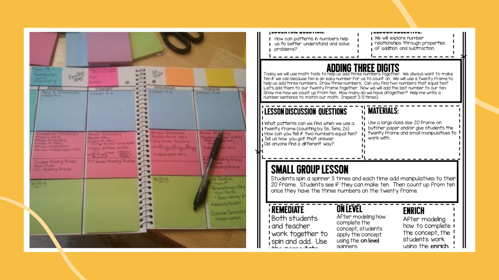 examples of lesson planning: sticky note lesson plans and guided math lesson plan