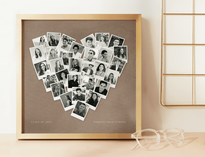Heart photo collage on cork board -- best graduation gifts for students