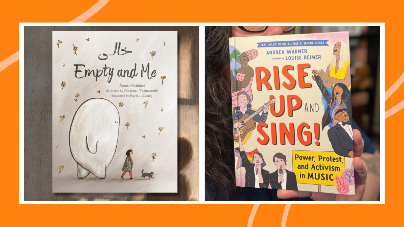 A collage of new books for October 2023, including Empty and Me and Rise up and Sing