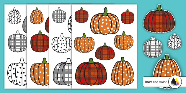 Polka dot and plaid pumpkins worksheets