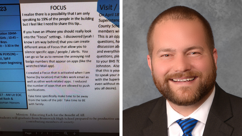 Collage of newsletter screenshot and principal photo