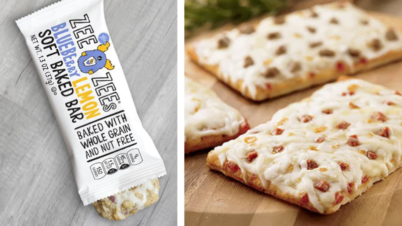 Where to Buy School Cafeteria Food like a lemon blueberry bar and rectangle personal pizza